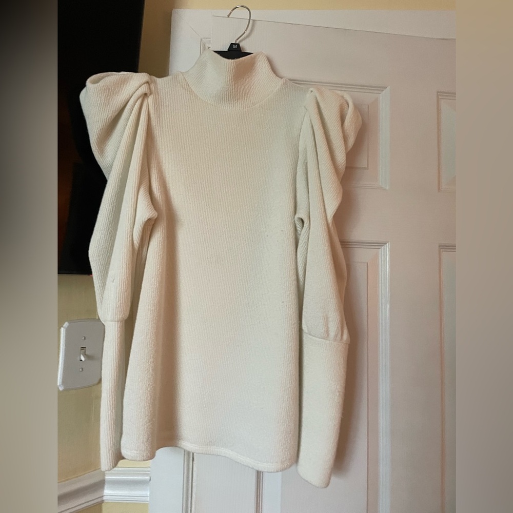 Express Puff Sleeve Elegant Cream Sweater for Women
